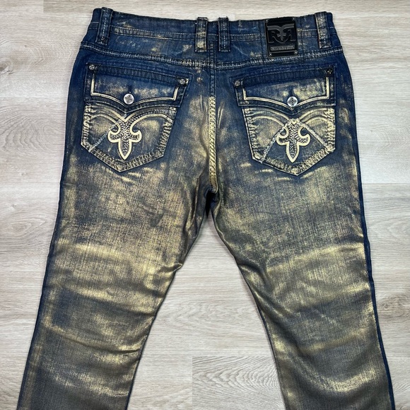 Rock Revival Gold Foiled Ayaan Biker Jeans Size 40 - Picture 5 of 16